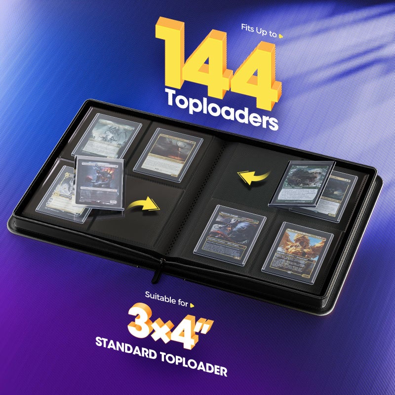ProCase 4 Pocket Top Loader Binder, Holding 144 Cards in 3""x4"" Toploaders, Side Loading Small Book Folder with Clear Window for Pokemon, Trading, Sports Cards Collection TCG, MTG -Black - Image 4